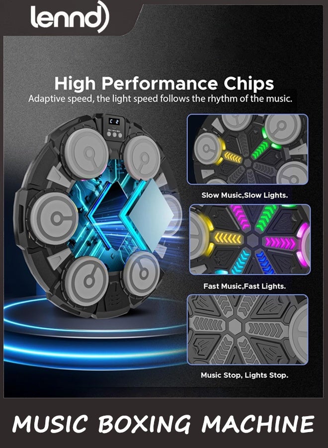 لينند آلة الملاكمة الموسيقية للأطفال والكبار,بلوتوث الجدار المثبتة لوسادة اللكم مع القفازات,أضواء الإيقاع ومعدات الصالة الرياضية المنزلية المعركة للاعبين,هدايا الألعاب الرياضية للرجال فتاة المراهقة 6,7,8,9,10 + سنة - Image 5